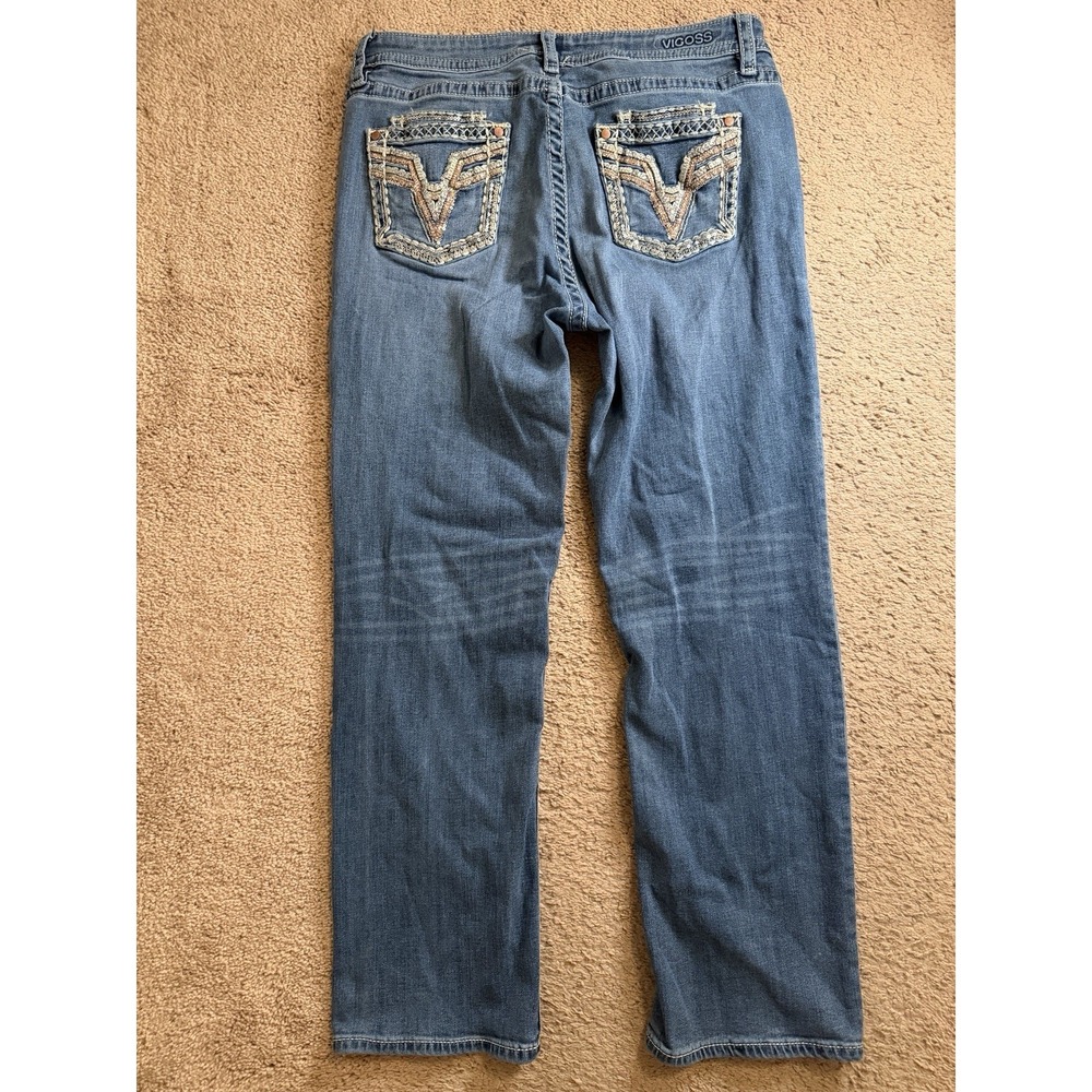 Vigoss Straight Jeans Size 14 Embellished Flap Pocket Thick Stitch Y2K Bling